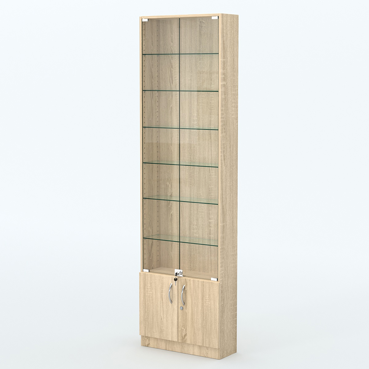 Торговая витрина с 6-ю стеклянными полками 200x600 мм серии NEXT-6 №3 (З/C - ДВП) Дуб сонома