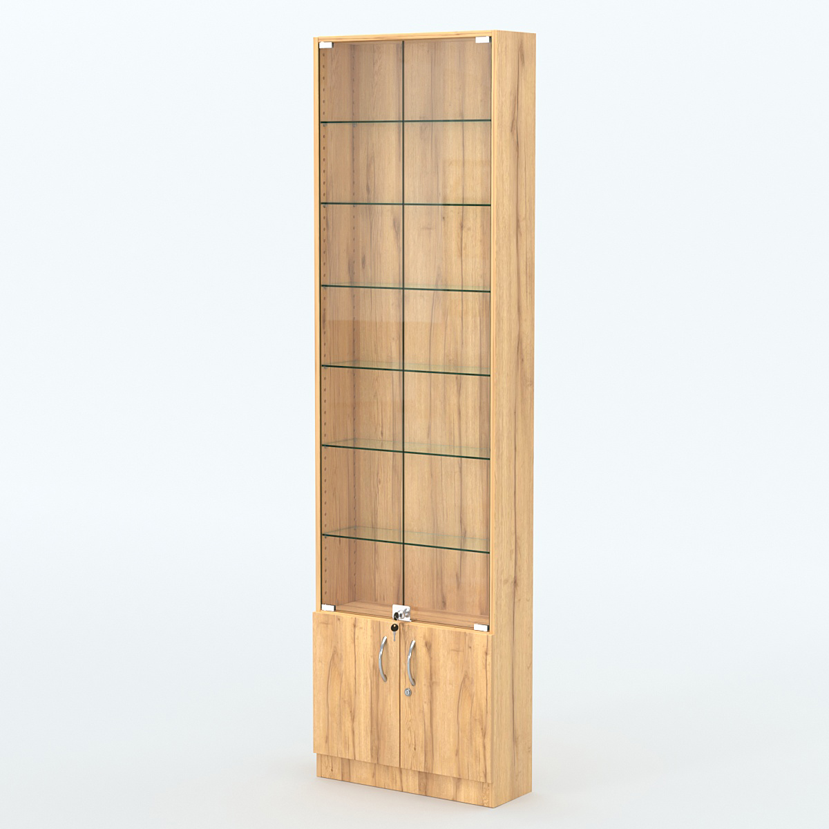 Торговая витрина с 6-ю стеклянными полками 200x600 мм серии NEXT-6 №3 (З/C - ДВП) Дуб Золотистый