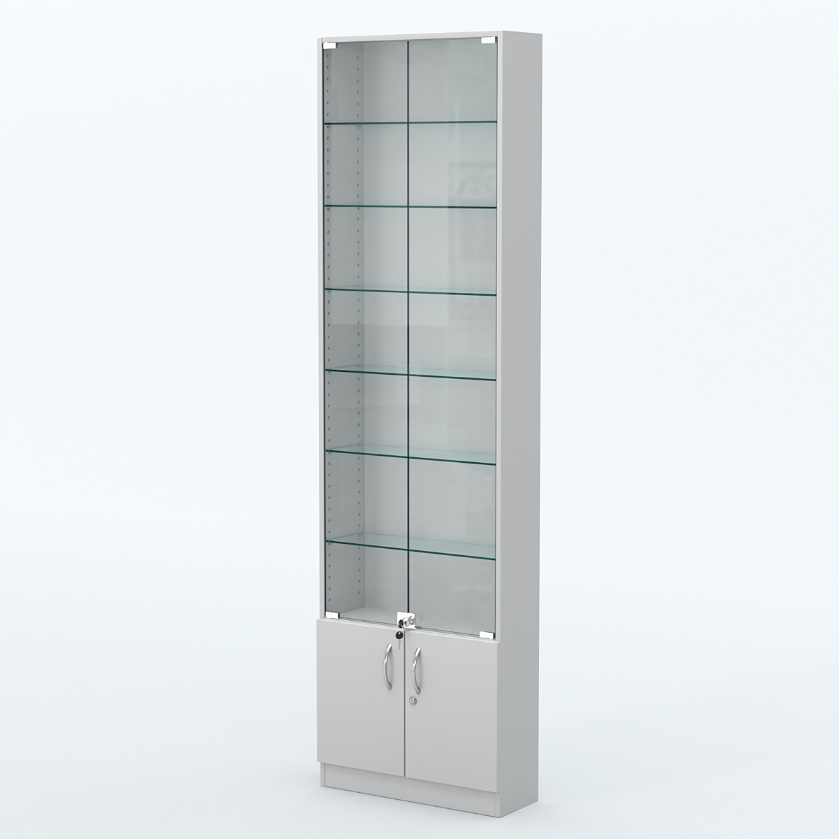 Торговая витрина с 6-ю стеклянными полками 200x600 мм серии NEXT-6 №3 (З/C - ДВП) Серый