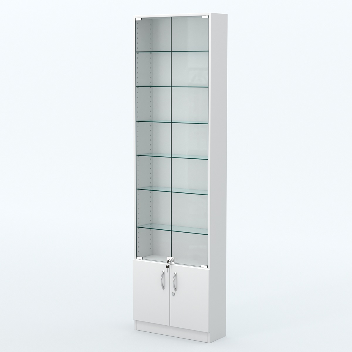 Торговая витрина с 6-ю стеклянными полками 200x600 мм серии NEXT-6 №3 (З/C - ДВП) Белый