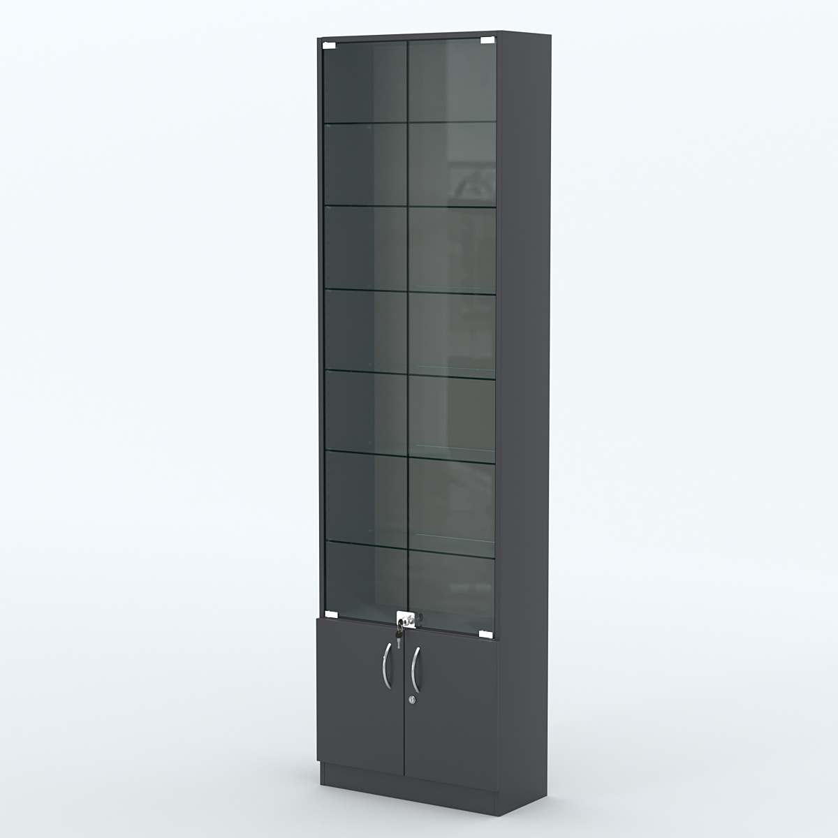 Торговая витрина с 6-ю стеклянными полками 250x600 мм серии NEXT-6 №4 (З/C - ДВП) Антрацит