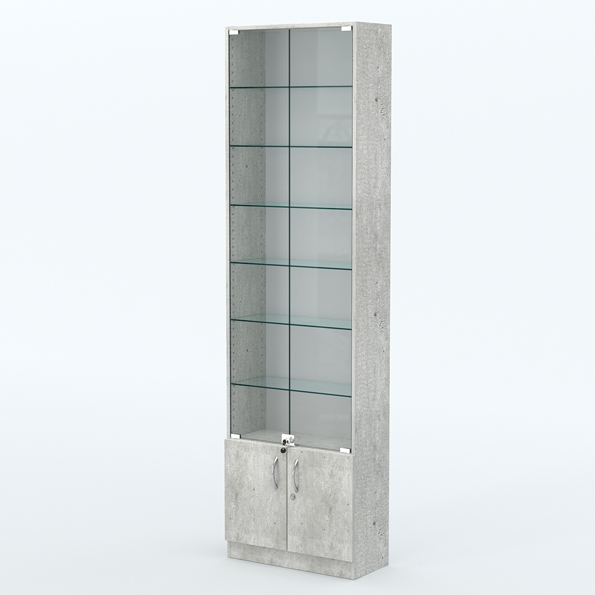 Торговая витрина с 6-ю стеклянными полками 250x600 мм серии NEXT-6 №4 (З/C - ДВП) Метрополитан Грей