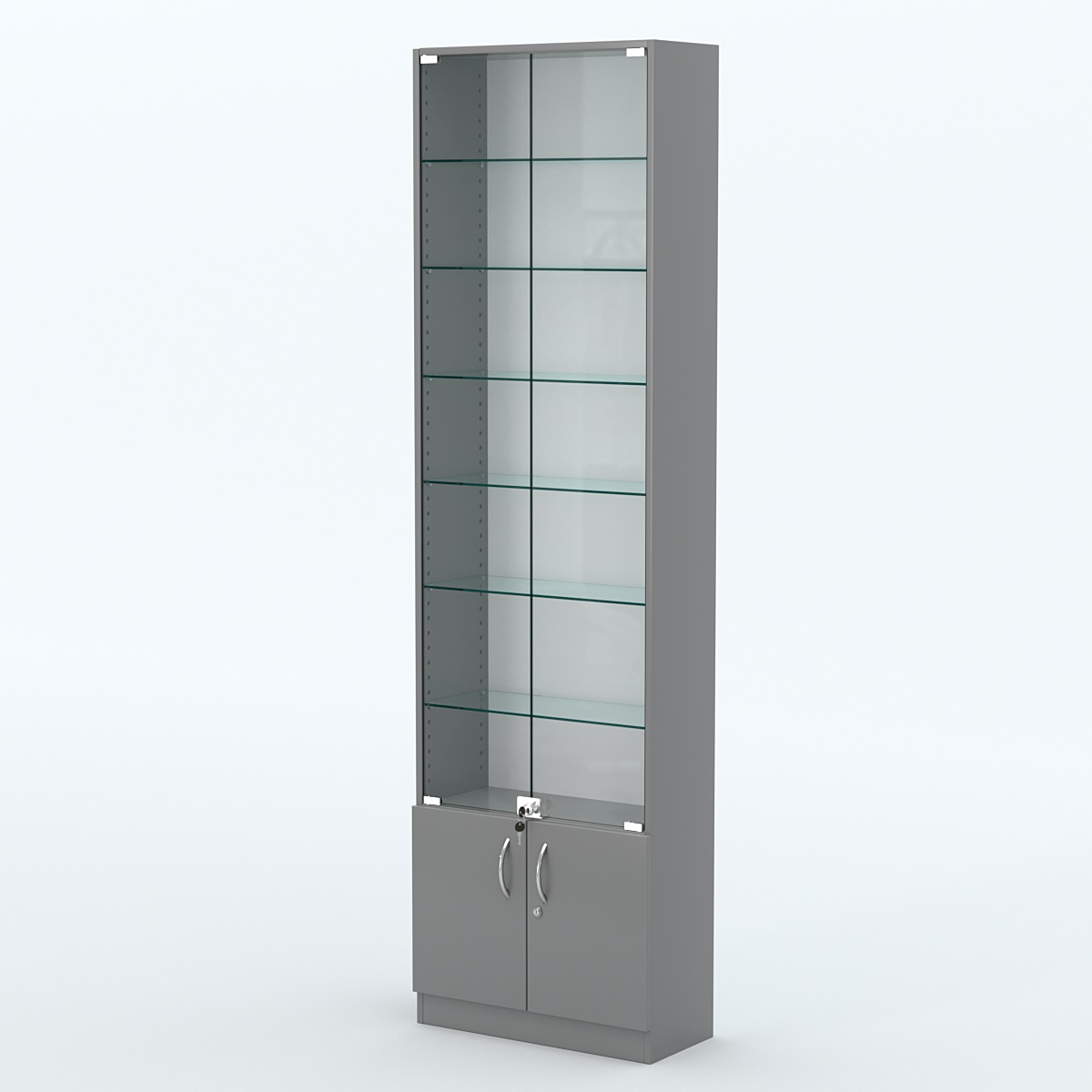 Торговая витрина с 6-ю стеклянными полками 250x600 мм серии NEXT-6 №4 (З/C - ДВП) Темно-Серый
