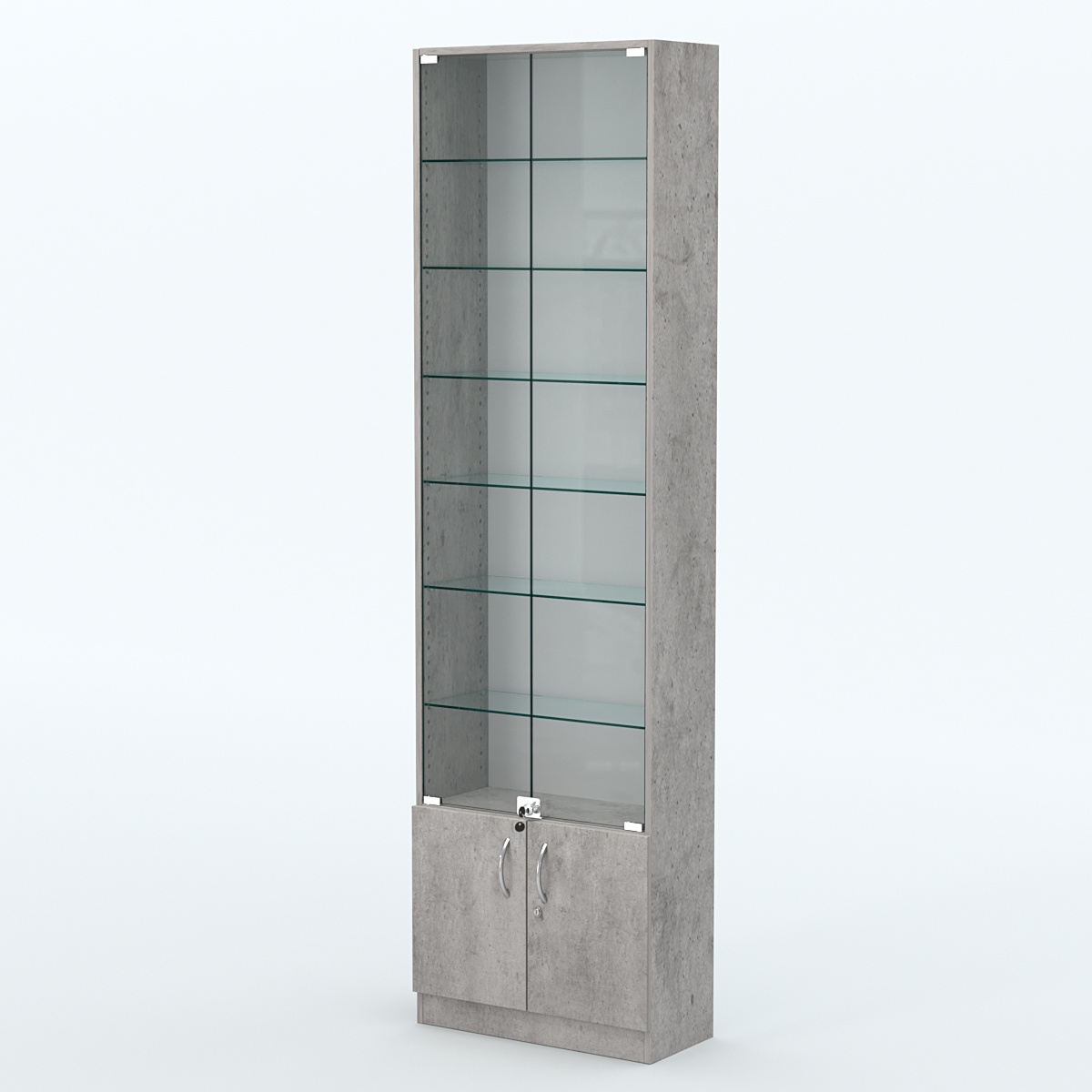 Торговая витрина с 6-ю стеклянными полками 250x600 мм серии NEXT-6 №4 (З/C - ДВП) Бетон Чикаго светло-серый F186 ST9