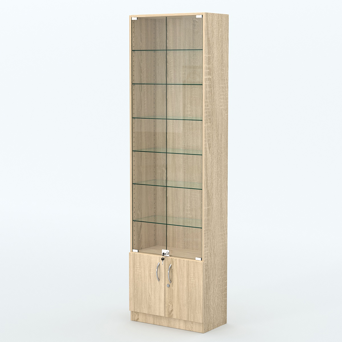 Торговая витрина с 6-ю стеклянными полками 300x600 мм серии NEXT-6 №5 (З/C - ДВП) Дуб сонома