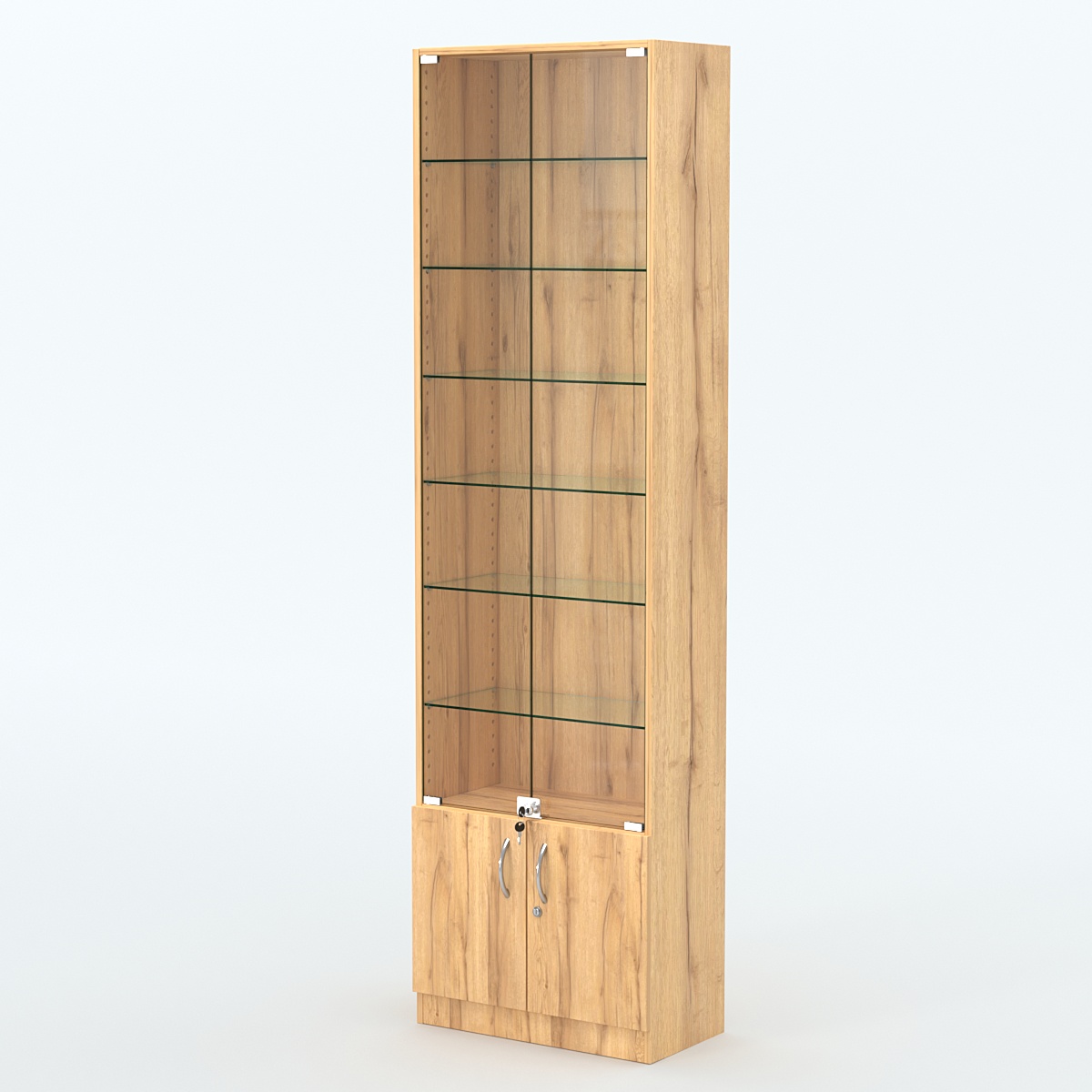 Торговая витрина с 6-ю стеклянными полками 300x600 мм серии NEXT-6 №5 (З/C - ДВП) Дуб Золотистый