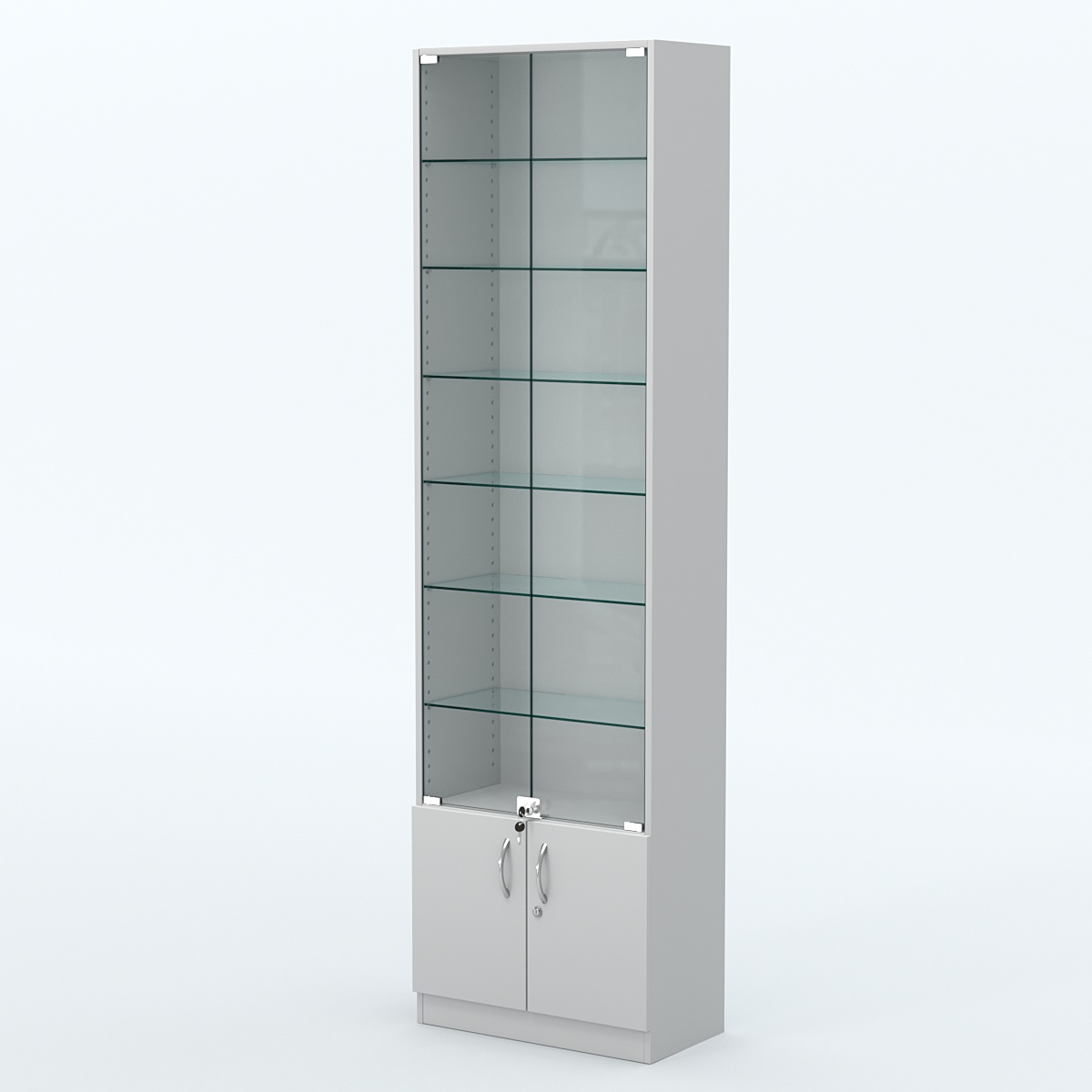 Торговая витрина с 6-ю стеклянными полками 300x600 мм серии NEXT-6 №5 (З/C - ДВП) Серый