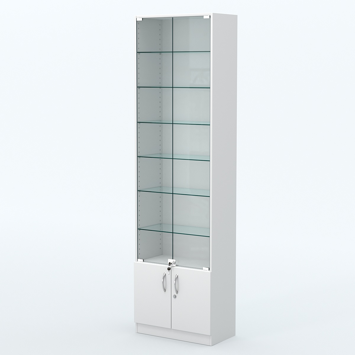 Торговая витрина с 6-ю стеклянными полками 300x600 мм серии NEXT-6 №5 (З/C - ДВП) Белый