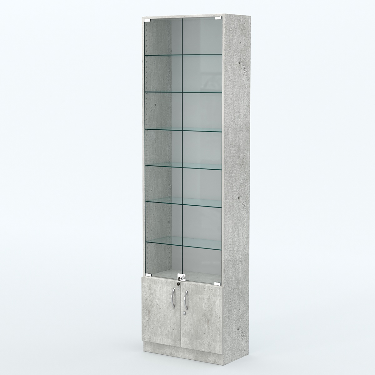 Торговая витрина с 6-ю стеклянными полками 300x600 мм серии NEXT-6 №5 (З/C - ДВП) Метрополитан Грей