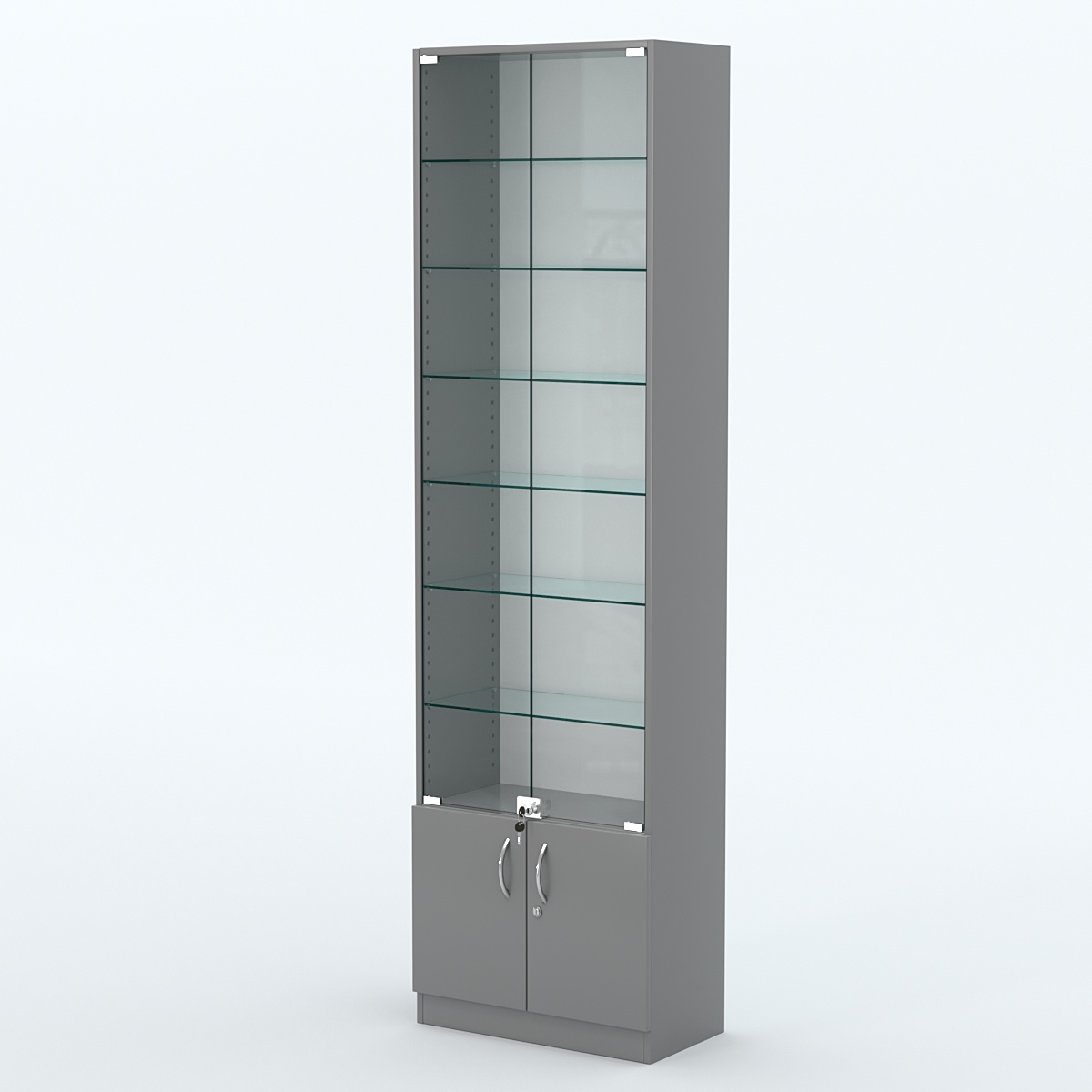 Торговая витрина с 6-ю стеклянными полками 300x600 мм серии NEXT-6 №5 (З/C - ДВП) Темно-Серый