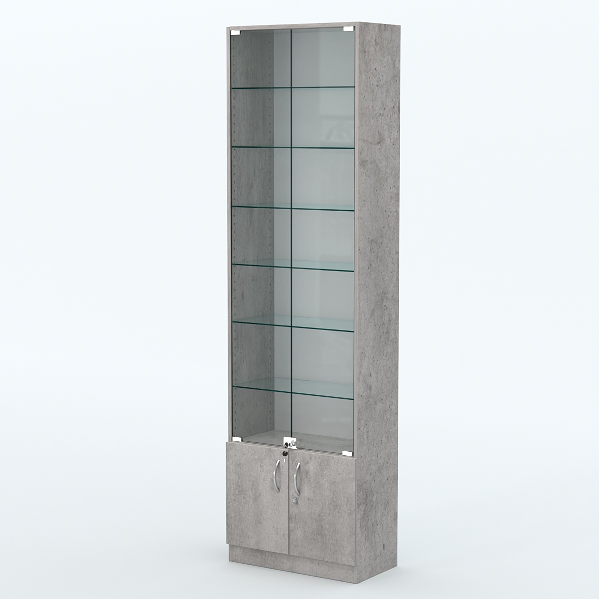 Торговая витрина с 6-ю стеклянными полками 300x600 мм серии NEXT-6 №5 (З/C - ДВП) Бетон Чикаго светло-серый F186 ST9