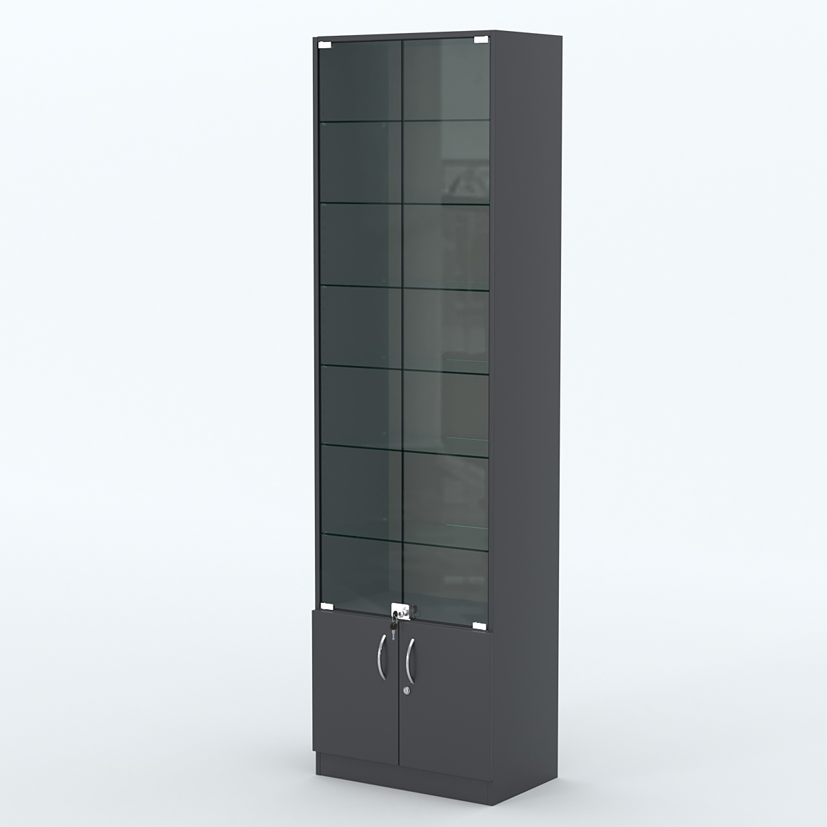 Торговая витрина с 6-ю стеклянными полками 350x600 мм серии NEXT-6 №6 (З/C - ДВП) Антрацит