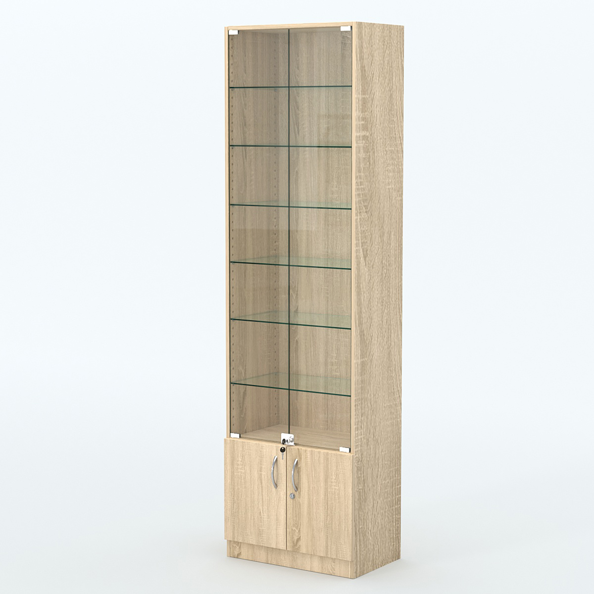 Торговая витрина с 6-ю стеклянными полками 350x600 мм серии NEXT-6 №6 (З/C - ДВП) Дуб сонома