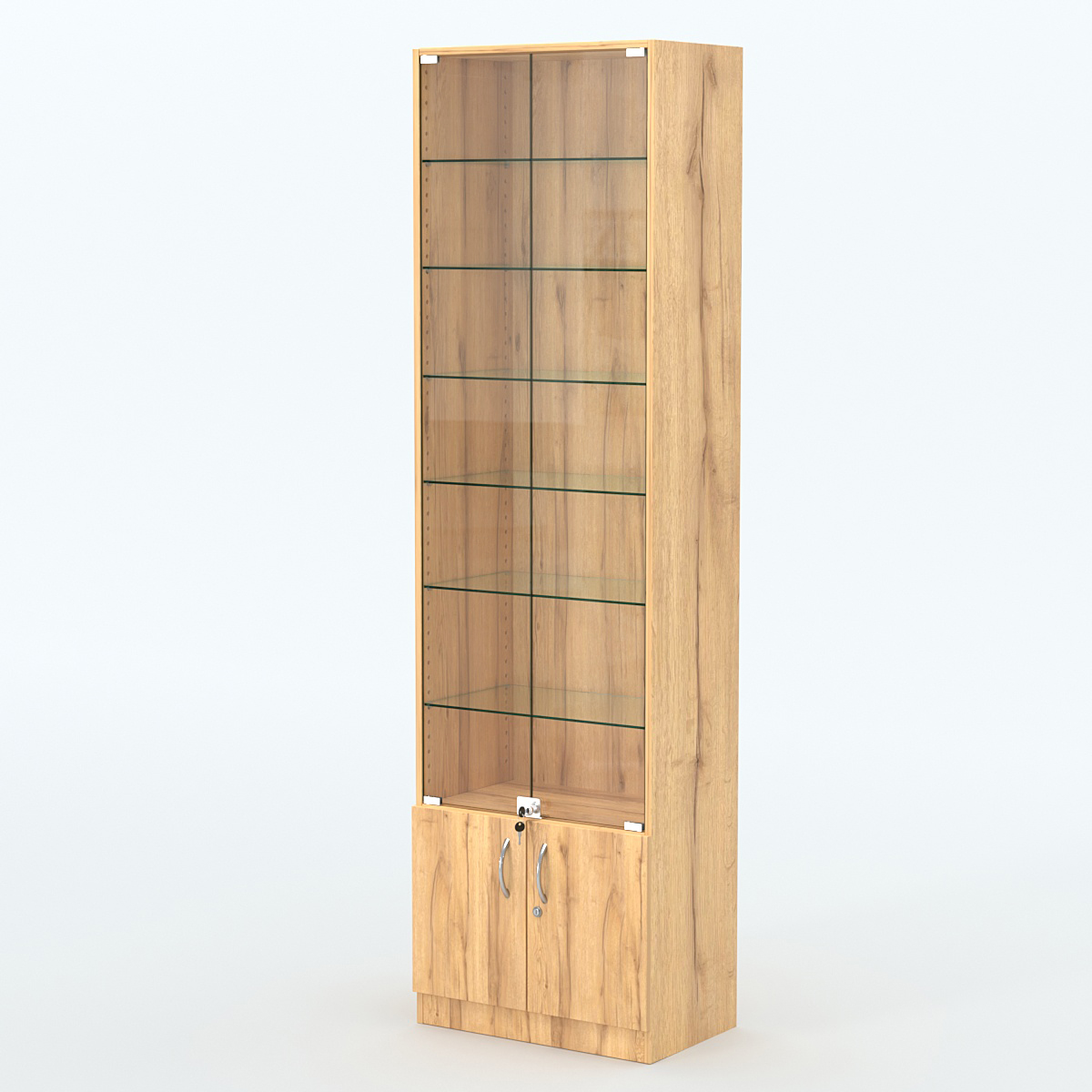 Торговая витрина с 6-ю стеклянными полками 350x600 мм серии NEXT-6 №6 (З/C - ДВП) Дуб Золотистый