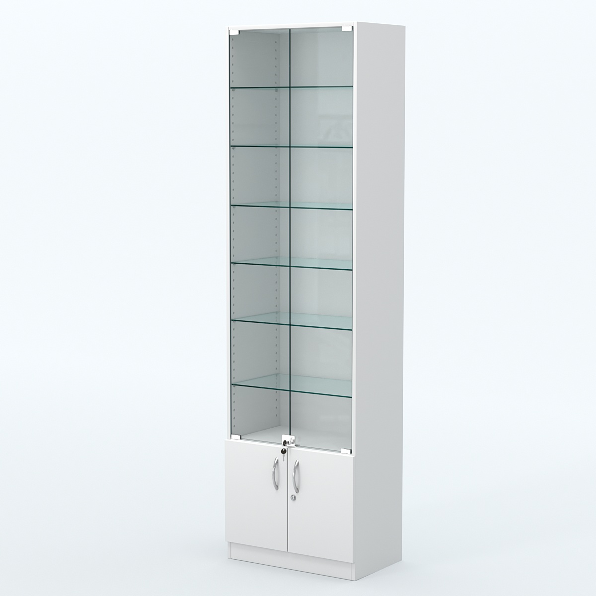 Торговая витрина с 6-ю стеклянными полками 350x600 мм серии NEXT-6 №6 (З/C - ДВП) Белый