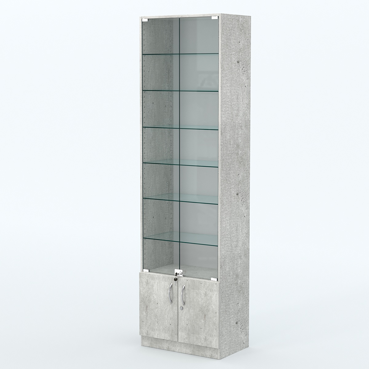 Торговая витрина с 6-ю стеклянными полками 350x600 мм серии NEXT-6 №6 (З/C - ДВП) Метрополитан Грей