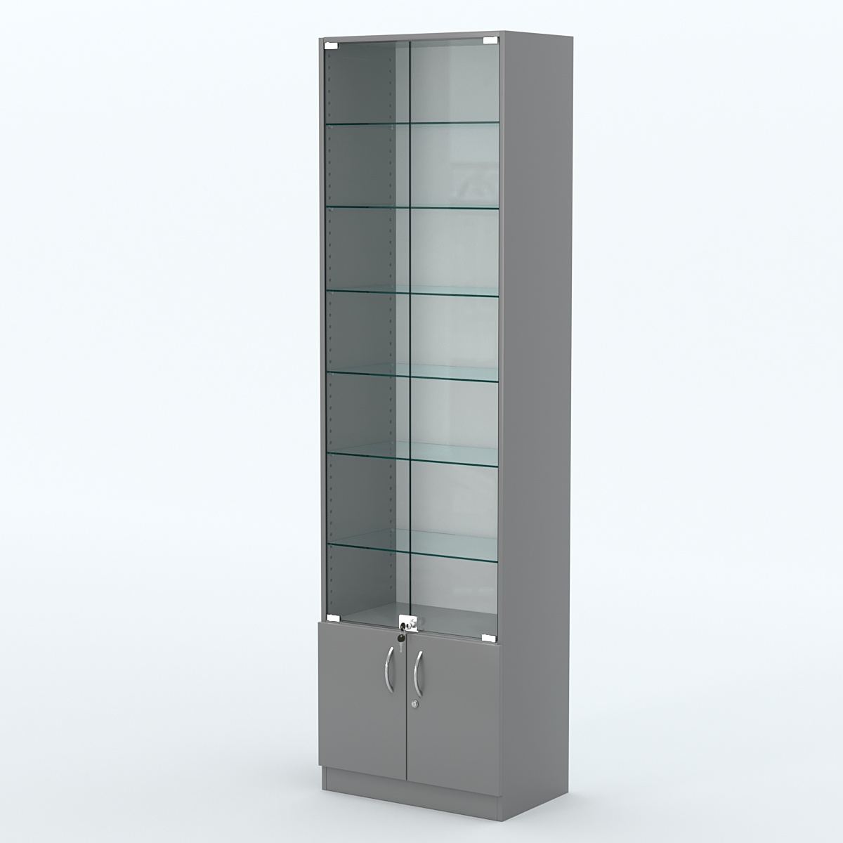 Торговая витрина с 6-ю стеклянными полками 350x600 мм серии NEXT-6 №6 (З/C - ДВП) Темно-Серый