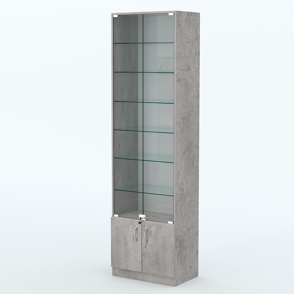 Торговая витрина с 6-ю стеклянными полками 350x600 мм серии NEXT-6 №6 (З/C - ДВП) Бетон Чикаго светло-серый F186 ST9