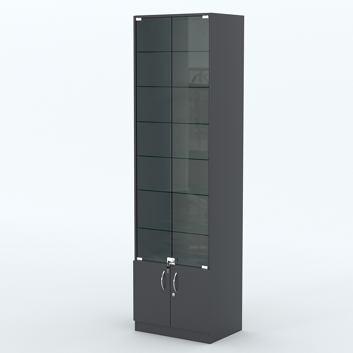 Торговая витрина с 6-ю стеклянными полками 400x600 мм серии NEXT-6 №7 (З/C - ДВП) Антрацит