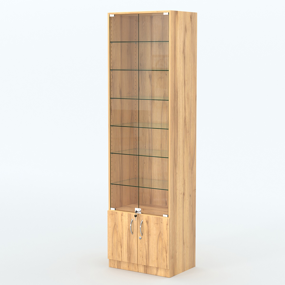 Торговая витрина с 6-ю стеклянными полками 400x600 мм серии NEXT-6 №7 (З/C - ДВП) Дуб Золотистый