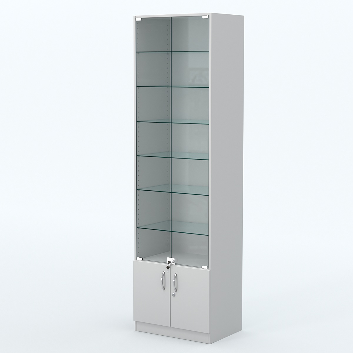 Торговая витрина с 6-ю стеклянными полками 400x600 мм серии NEXT-6 №7 (З/C - ДВП) Серый