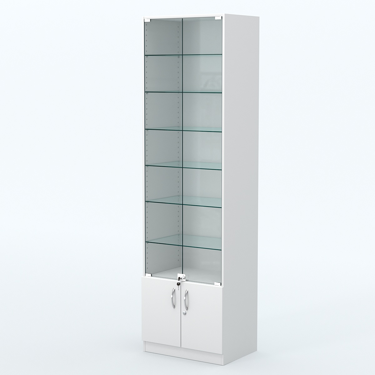 Торговая витрина с 6-ю стеклянными полками 400x600 мм серии NEXT-6 №7 (З/C - ДВП) Белый