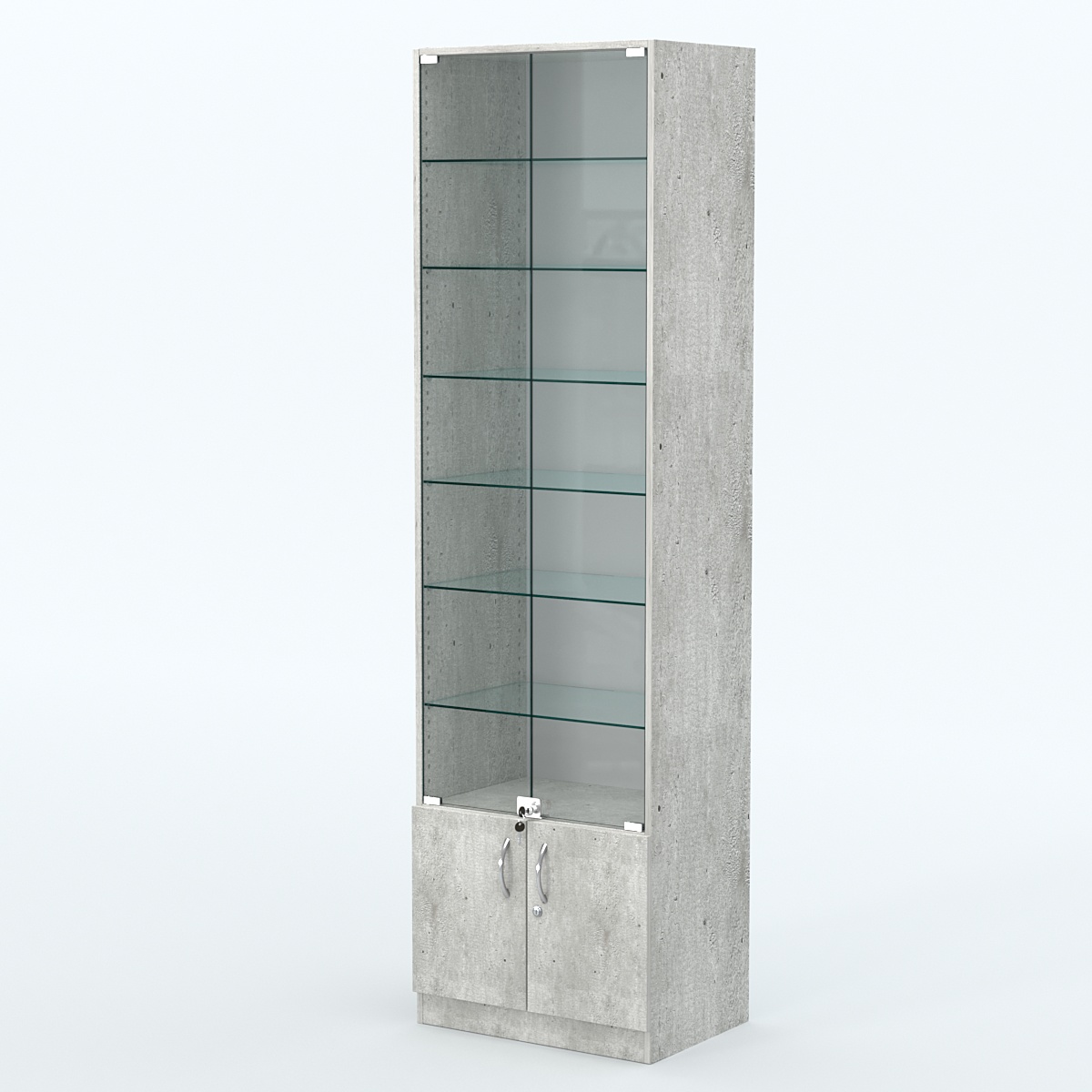 Торговая витрина с 6-ю стеклянными полками 400x600 мм серии NEXT-6 №7 (З/C - ДВП) Метрополитан Грей