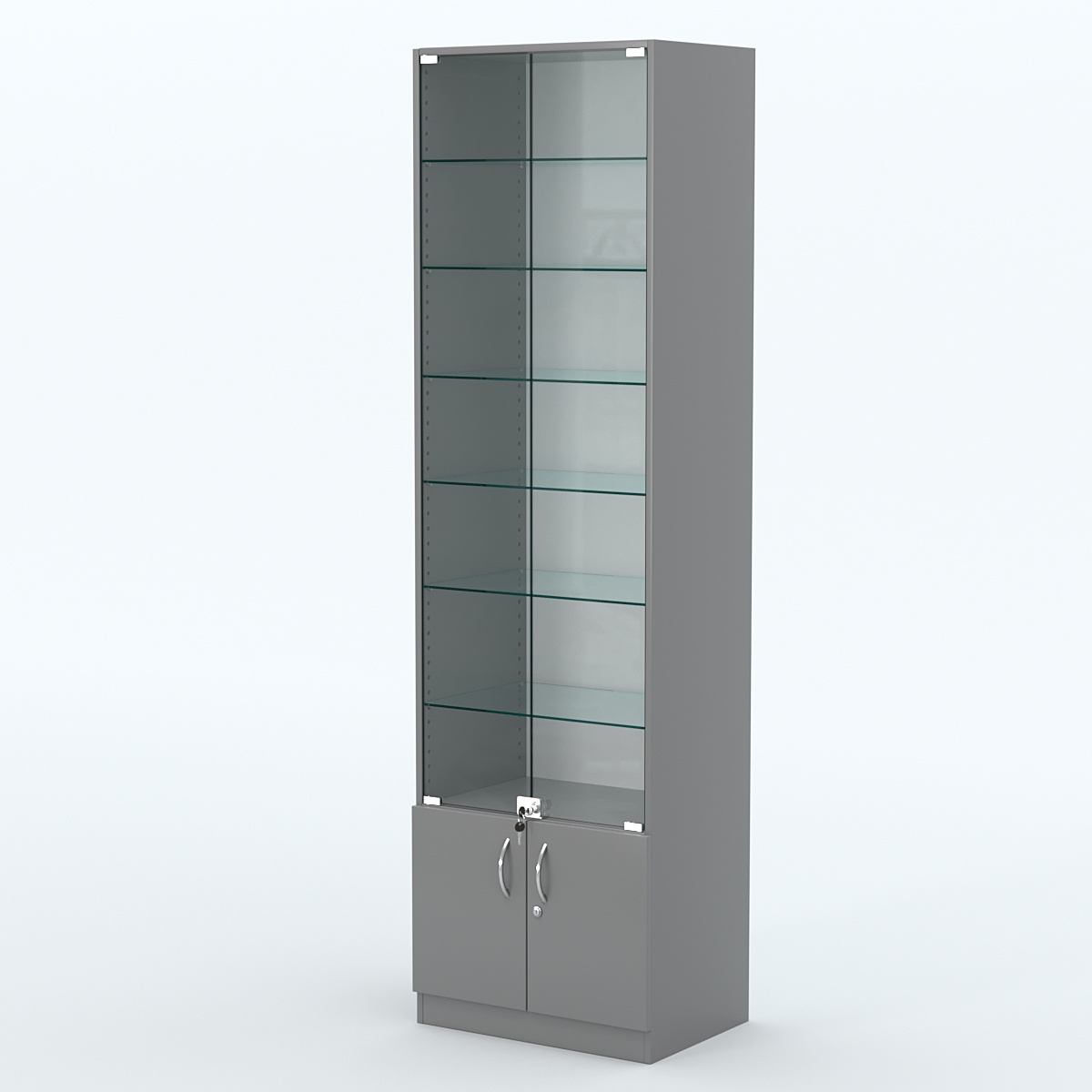 Торговая витрина с 6-ю стеклянными полками 400x600 мм серии NEXT-6 №7 (З/C - ДВП) Темно-Серый
