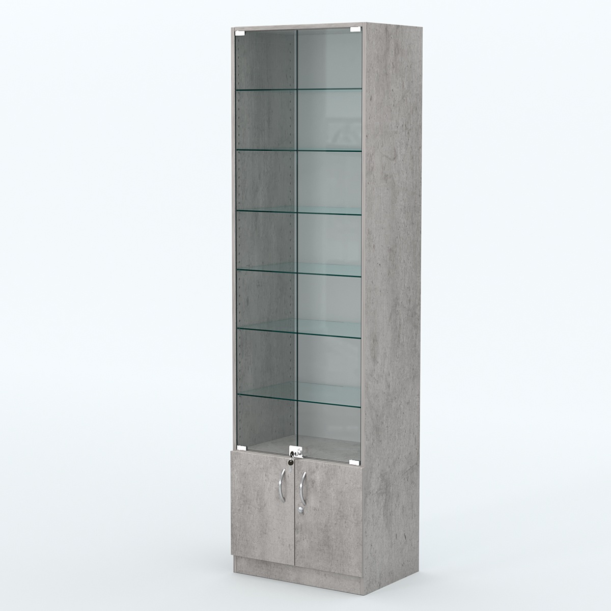 Торговая витрина с 6-ю стеклянными полками 400x600 мм серии NEXT-6 №7 (З/C - ДВП) Бетон Чикаго светло-серый F186 ST9