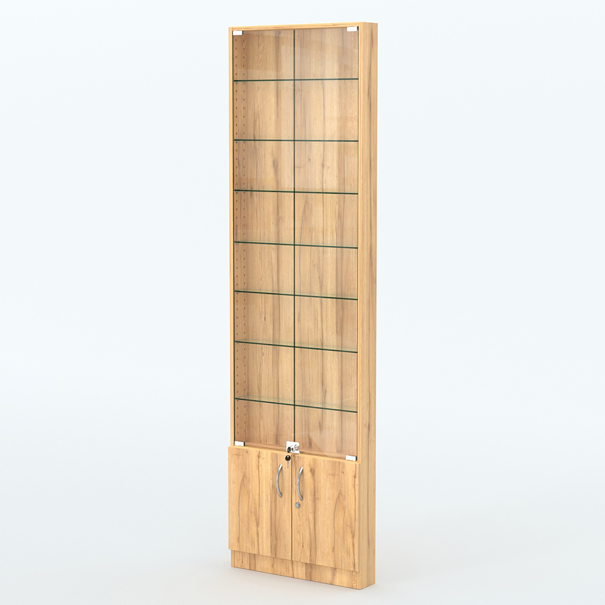 Торговая витрина с 7-ю стеклянными полками 100x600 мм серии NEXT-7 №1 (З/C - ДВП) Дуб Золотистый