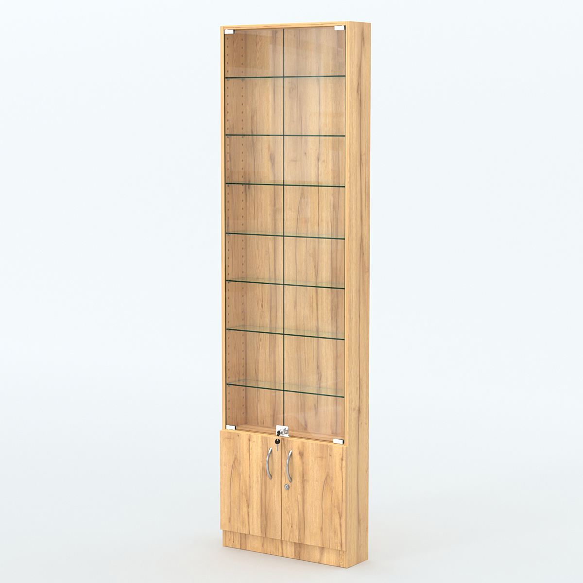 Торговая витрина с 7-ю стеклянными полками 150x600 мм серии NEXT-7 №2 (З/C - ДВП) Дуб Золотистый