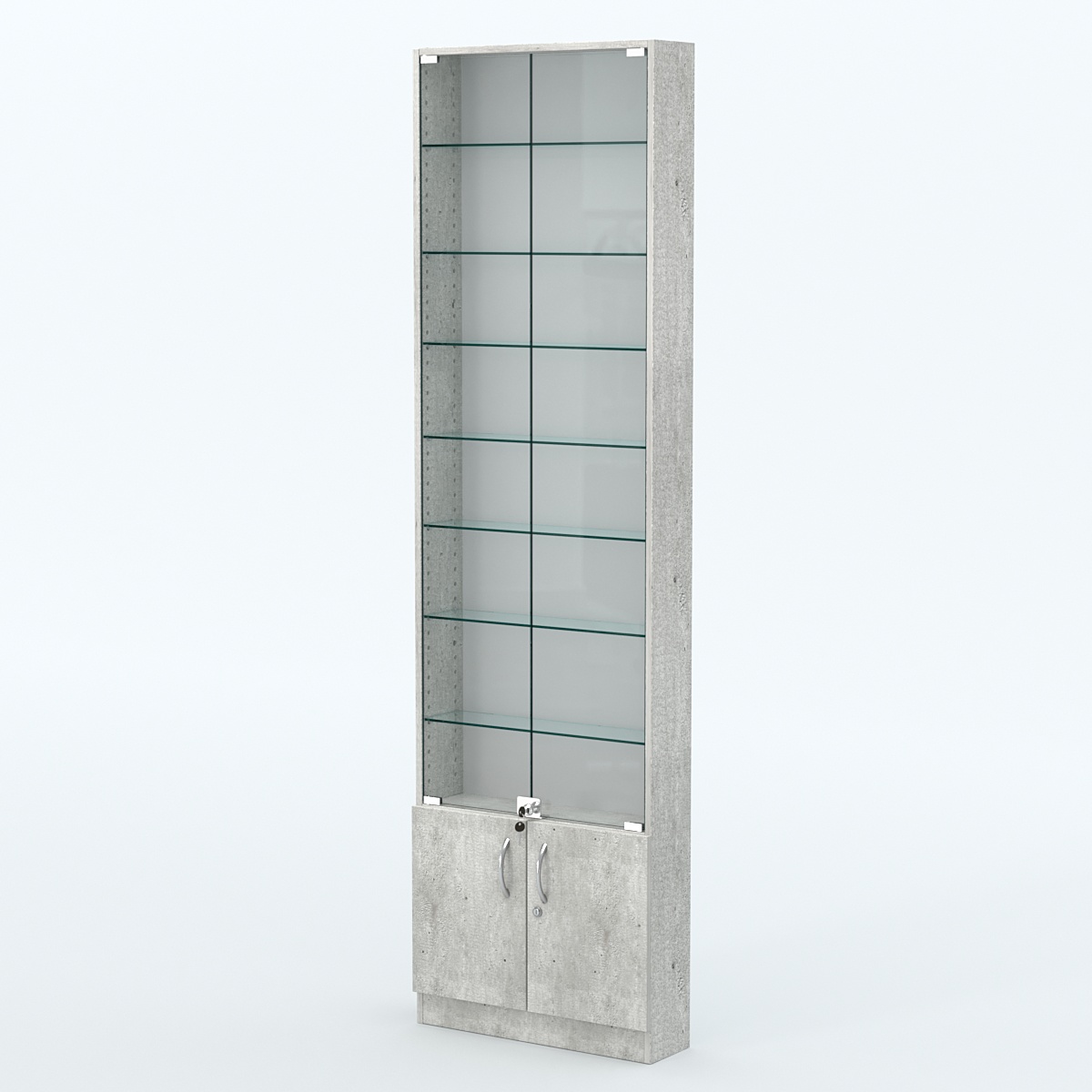 Торговая витрина с 7-ю стеклянными полками 150x600 мм серии NEXT-7 №2 (З/C - ДВП) Метрополитан Грей