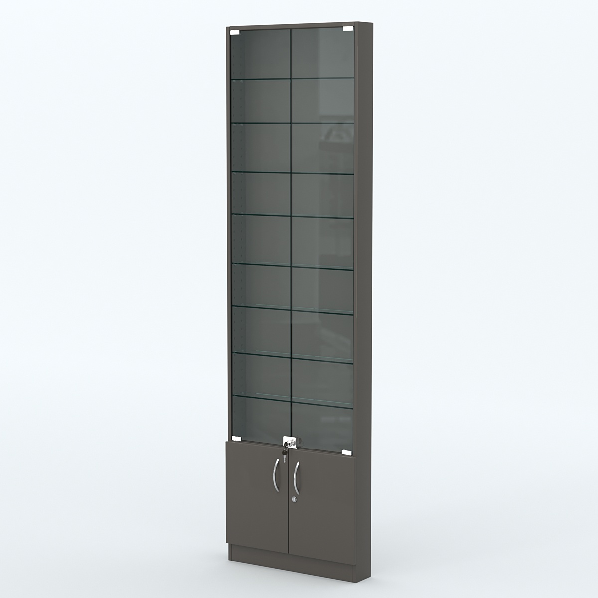 Торговая витрина с 8-ю стеклянными полками 100x600 мм серии NEXT-8 №1 (З/C - ДВП) Черный