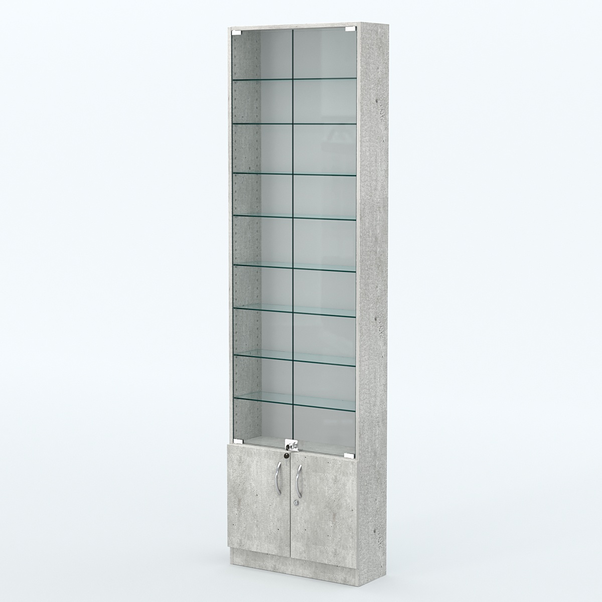 Торговая витрина с 8-ю стеклянными полками 200x600 мм серии NEXT-8 №3 (З/C - ДВП) Метрополитан Грей