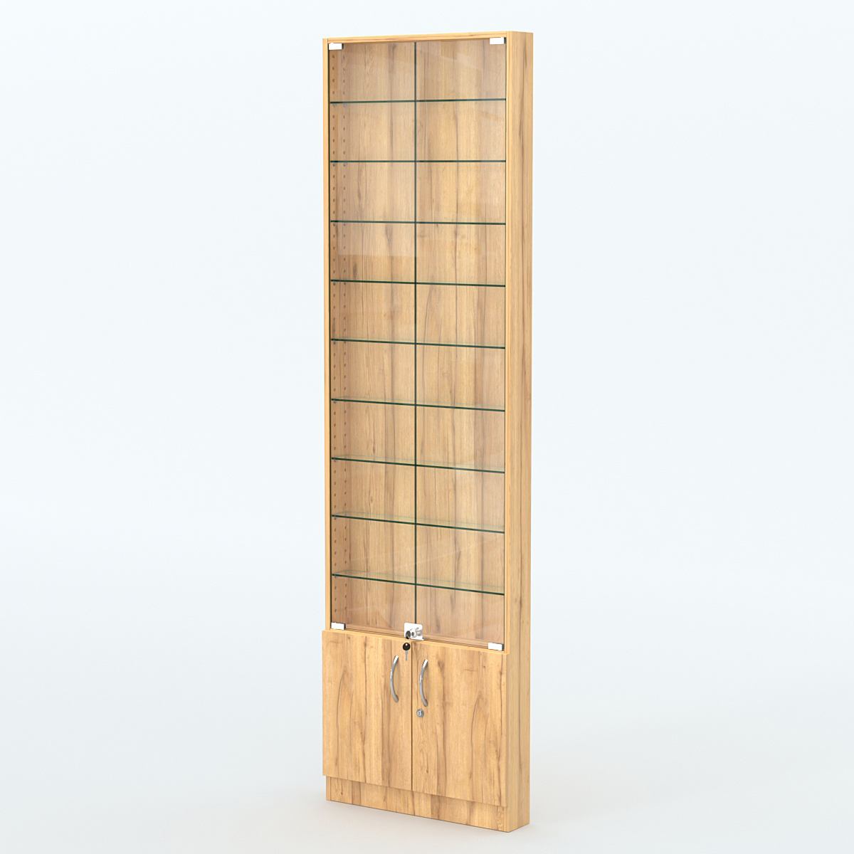 Торговая витрина с 9-ю стеклянными полками 100x600 мм серии NEXT-9 №1 (З/C - ДВП) Дуб Золотистый