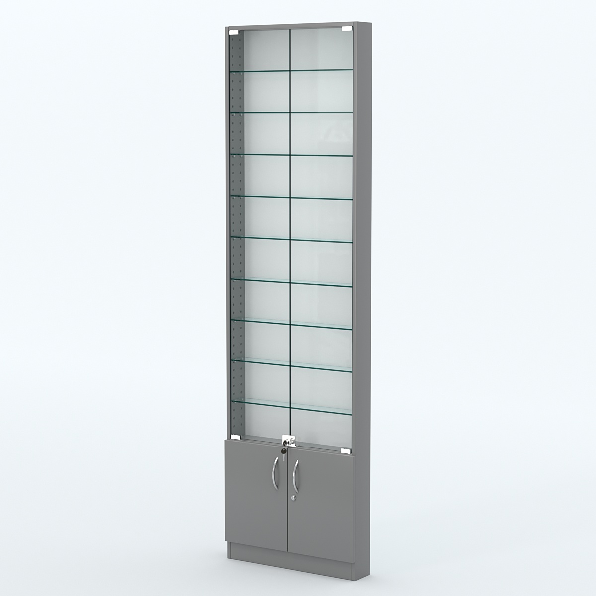 Торговая витрина с 9-ю стеклянными полками 100x600 мм серии NEXT-9 №1 (З/C - ДВП) Темно-Серый