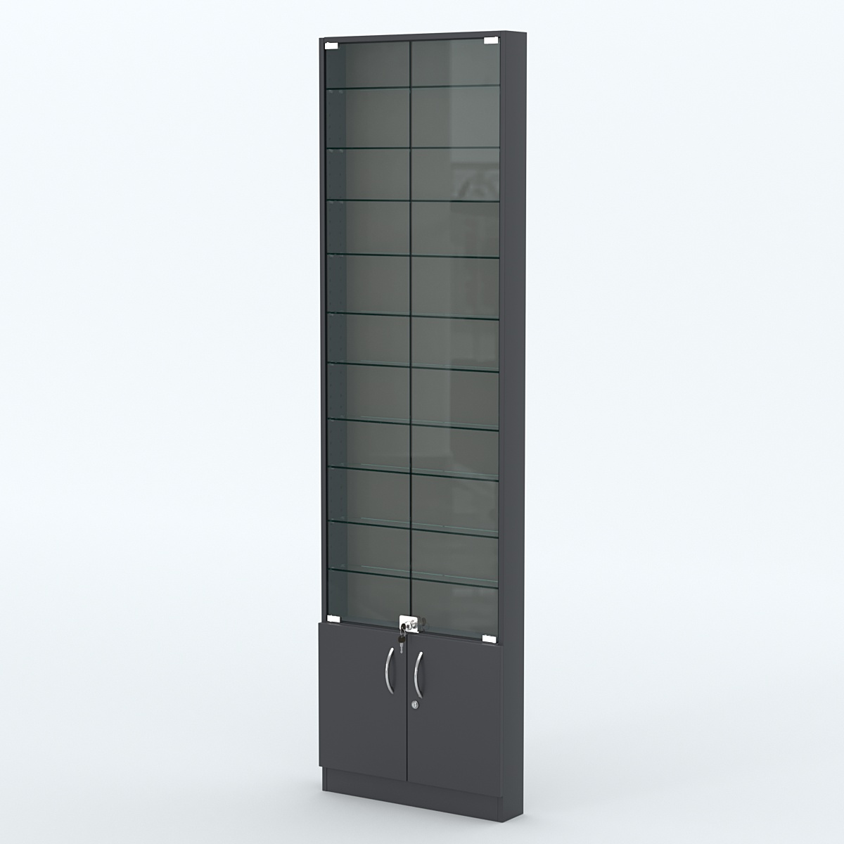 Торговая витрина с 10-ю стеклянными полками 100x600 мм серии NEXT-10 №1 (З/C - ДВП) Антрацит