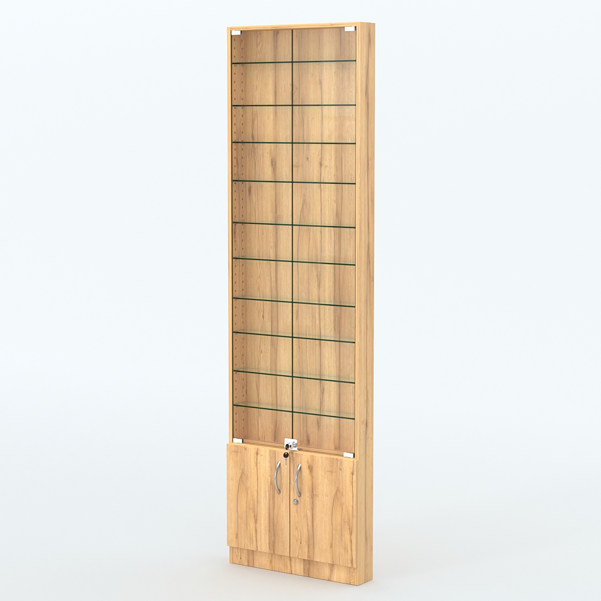 Торговая витрина с 10-ю стеклянными полками 100x600 мм серии NEXT-10 №1 (З/C - ДВП) Дуб Золотистый