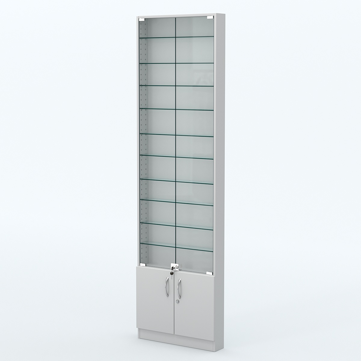 Торговая витрина с 10-ю стеклянными полками 100x600 мм серии NEXT-10 №1 (З/C - ДВП) Серый