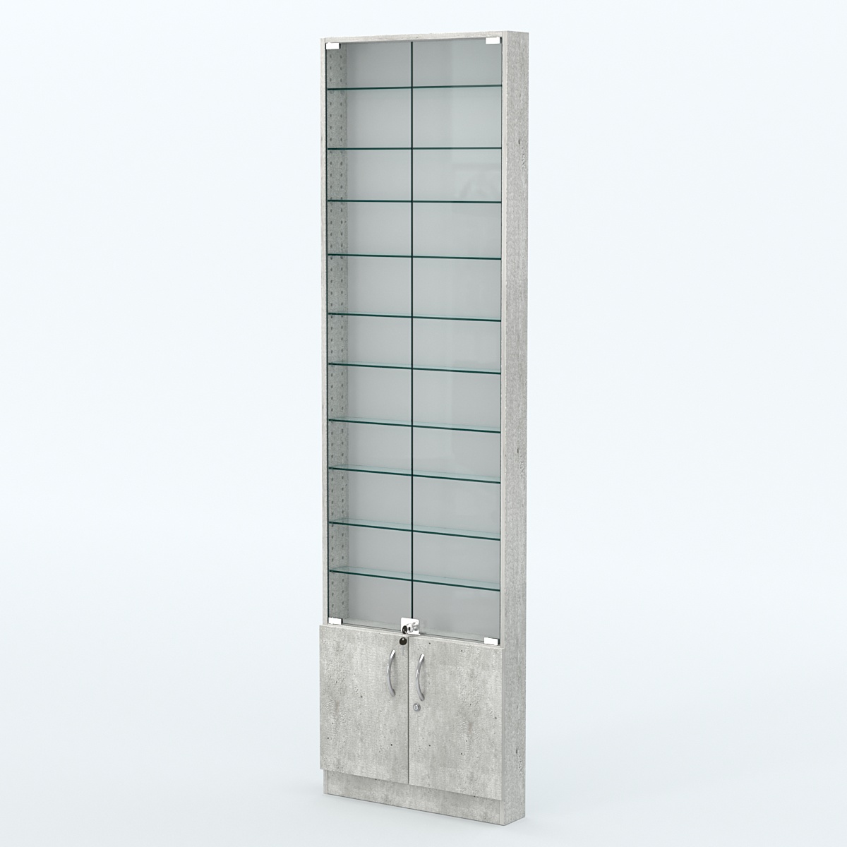 Торговая витрина с 10-ю стеклянными полками 100x600 мм серии NEXT-10 №1 (З/C - ДВП) Метрополитан Грей
