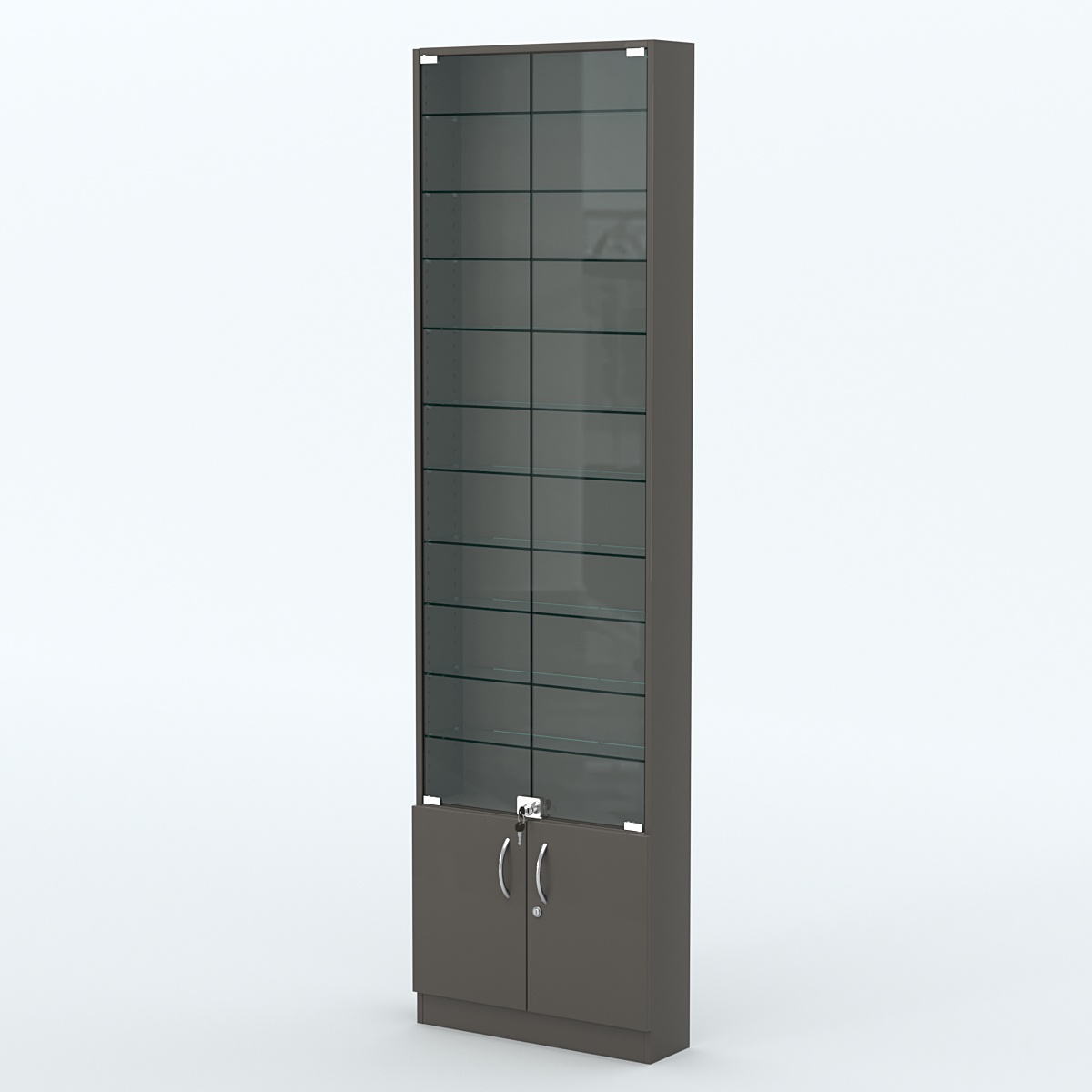 Торговая витрина с 10-ю стеклянными полками 150x600 мм серии NEXT-10 №2 (З/C - ДВП) Черный