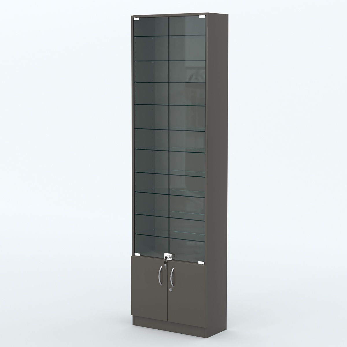 Торговая витрина с 10-ю стеклянными полками 250x600 мм серии NEXT-10 №4 (З/C - ДВП) Черный