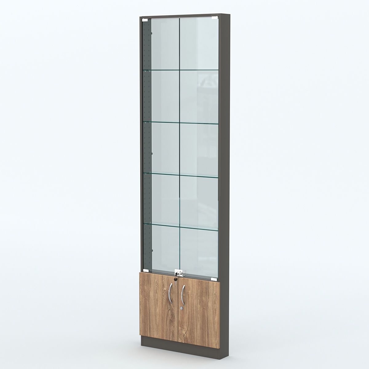 Торговая витрина с 4-мя стеклянными полками 100x600 мм серии NEXT-4 №1-1 (З/C - СТЕКЛО) Черный + Дуб Канзас Коричневый