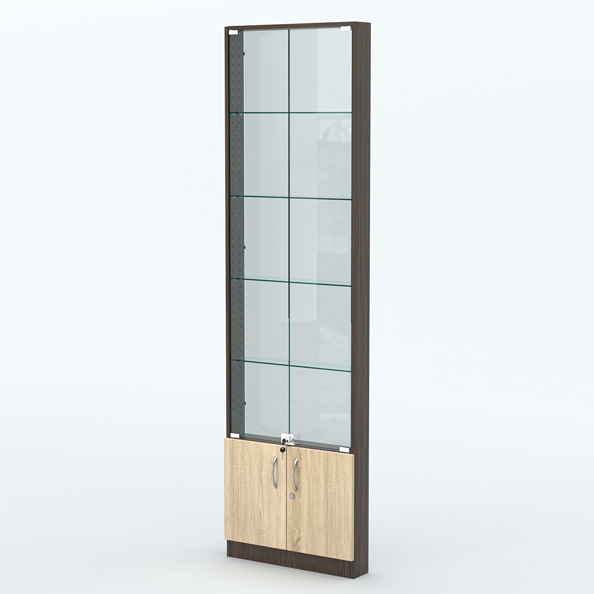 Торговая витрина с 4-мя стеклянными полками 100x600 мм серии NEXT-4 №1-1 (З/C - СТЕКЛО) Дуб Венге + Дуб Сонома