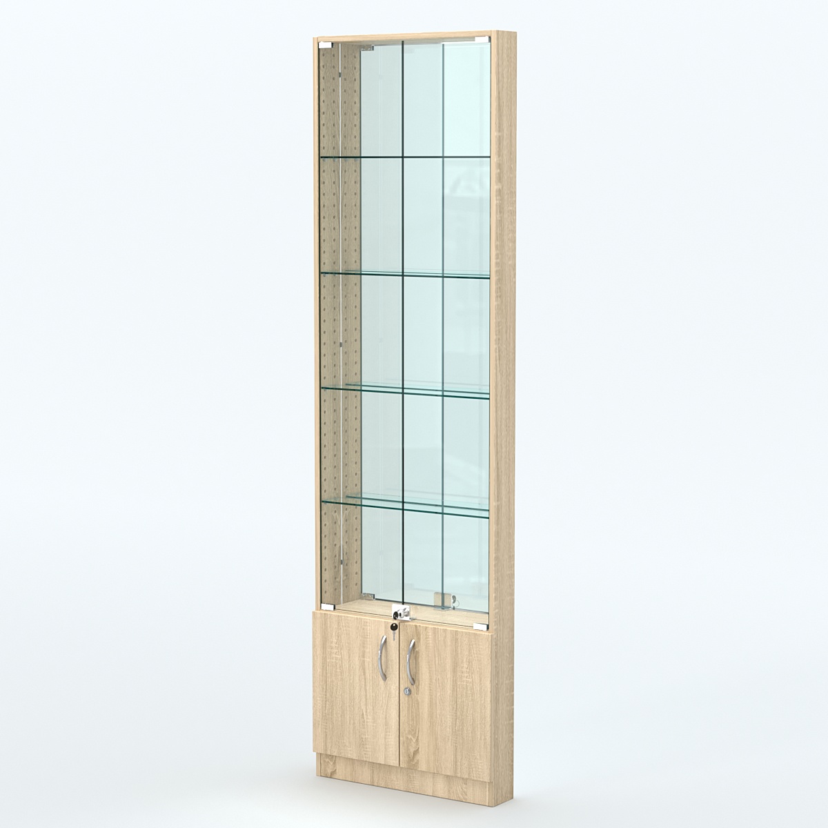 Торговая витрина с 4-мя стеклянными полками 100x600 мм серии NEXT-4 №1-2 (З/C - ЗЕРКАЛО) Дуб сонома