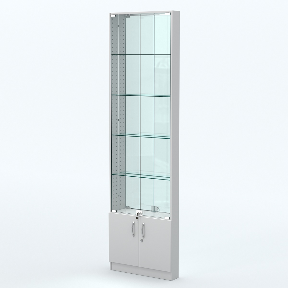 Торговая витрина с 4-мя стеклянными полками 100x600 мм серии NEXT-4 №1-2 (З/C - ЗЕРКАЛО) Серый