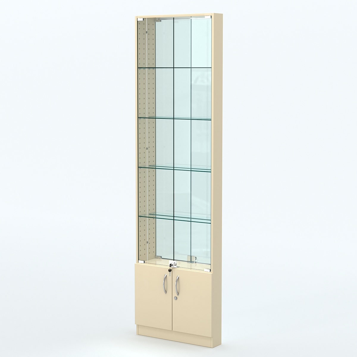 Торговая витрина с 4-мя стеклянными полками 100x600 мм серии NEXT-4 №1-2 (З/C - ЗЕРКАЛО) Крем Вайс
