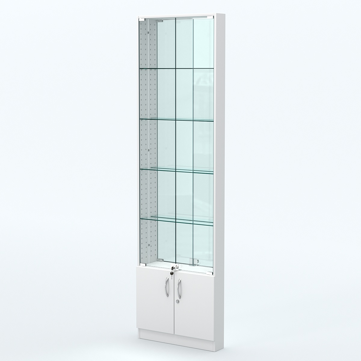 Торговая витрина с 4-мя стеклянными полками 100x600 мм серии NEXT-4 №1-2 (З/C - ЗЕРКАЛО) Белый