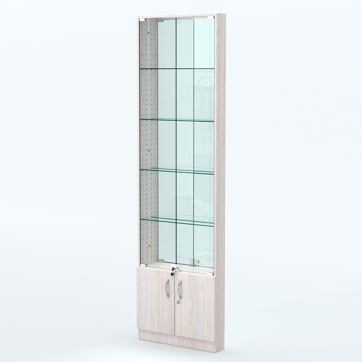 Торговая витрина с 4-мя стеклянными полками 100x600 мм серии NEXT-4 №1-2 (З/C - ЗЕРКАЛО) Ясень Анкор светлый