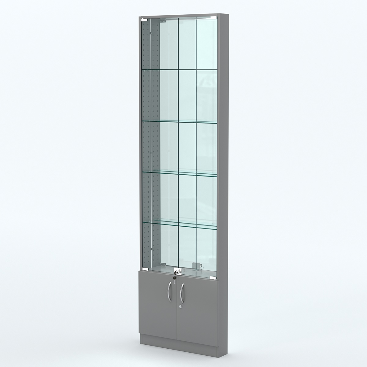 Торговая витрина с 4-мя стеклянными полками 100x600 мм серии NEXT-4 №1-2 (З/C - ЗЕРКАЛО) Темно-Серый